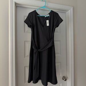 Loft V-Neck Short Sleeve Tie-Waist Dress - Black